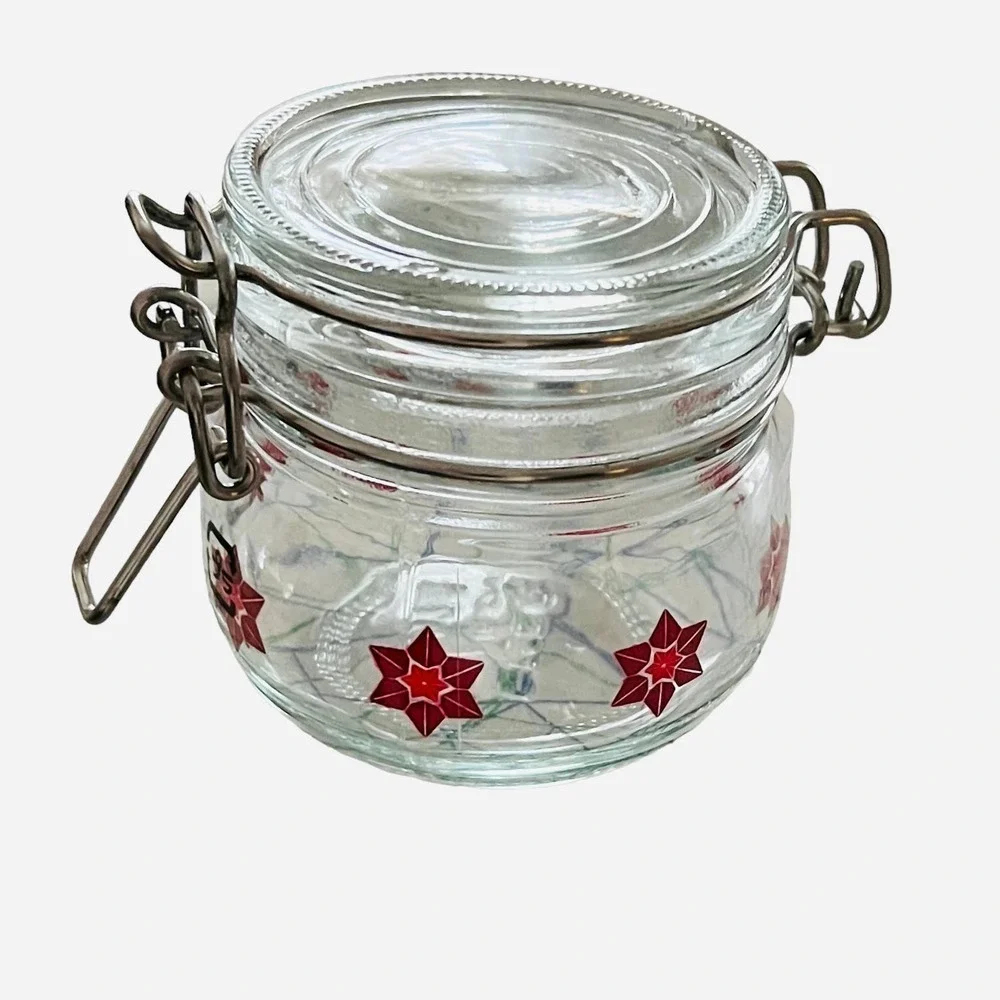 IKEA VINTERFINT Jars with lid, floral pattern clear glass/red, 4 oz